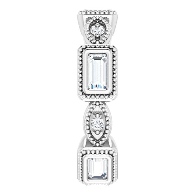 0.77 ct. Straight Baguette & Round Diamond Eternity Band Milgrain Accent Ring-VIRABYANI